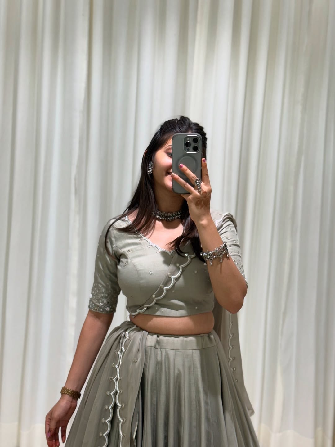 Silver Grey Minimalist Lehenga Set