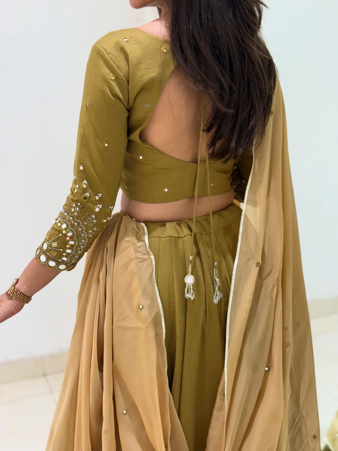Olive Green Embroidered Lehenga