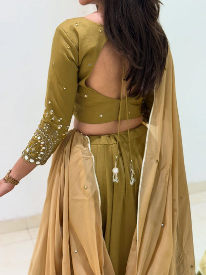 Olive Green Embroidered Lehenga