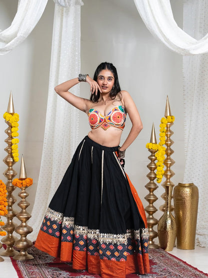 Royal Radiance – Black Flair Gamthi Work Lehenga Choli