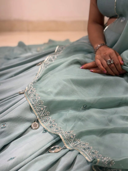 Aqua Blue Soft Shine Lehenga Set