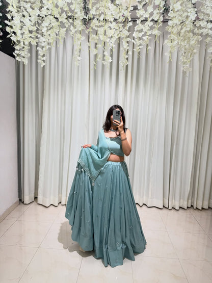 Aqua Blue Soft Shine Lehenga Set