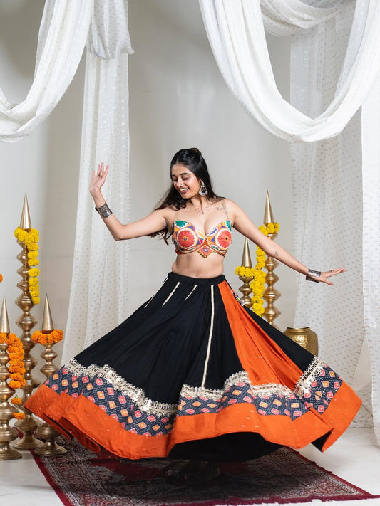 Royal Radiance – Black Flair Gamthi Work Lehenga Choli