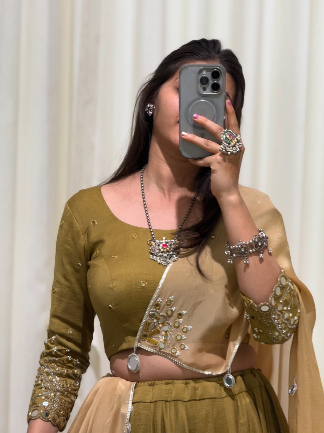 Olive Green Embroidered Lehenga