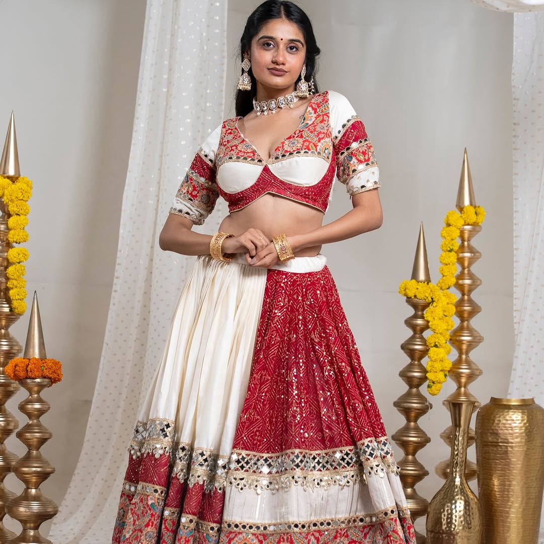 Red & White Traditional Navratri Chaniya choli