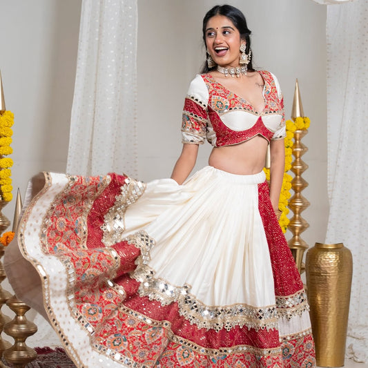 Red & White Traditional Navratri Chaniya choli