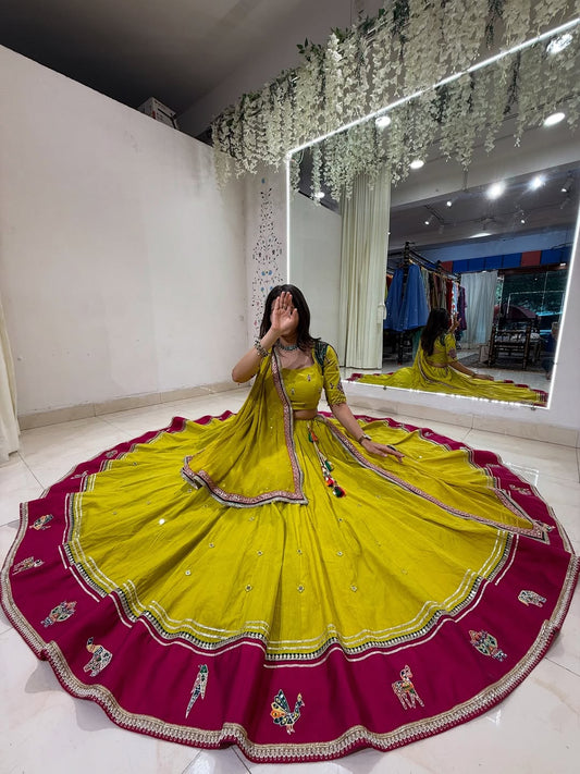 Mehendi Yellow Designer Lehenga