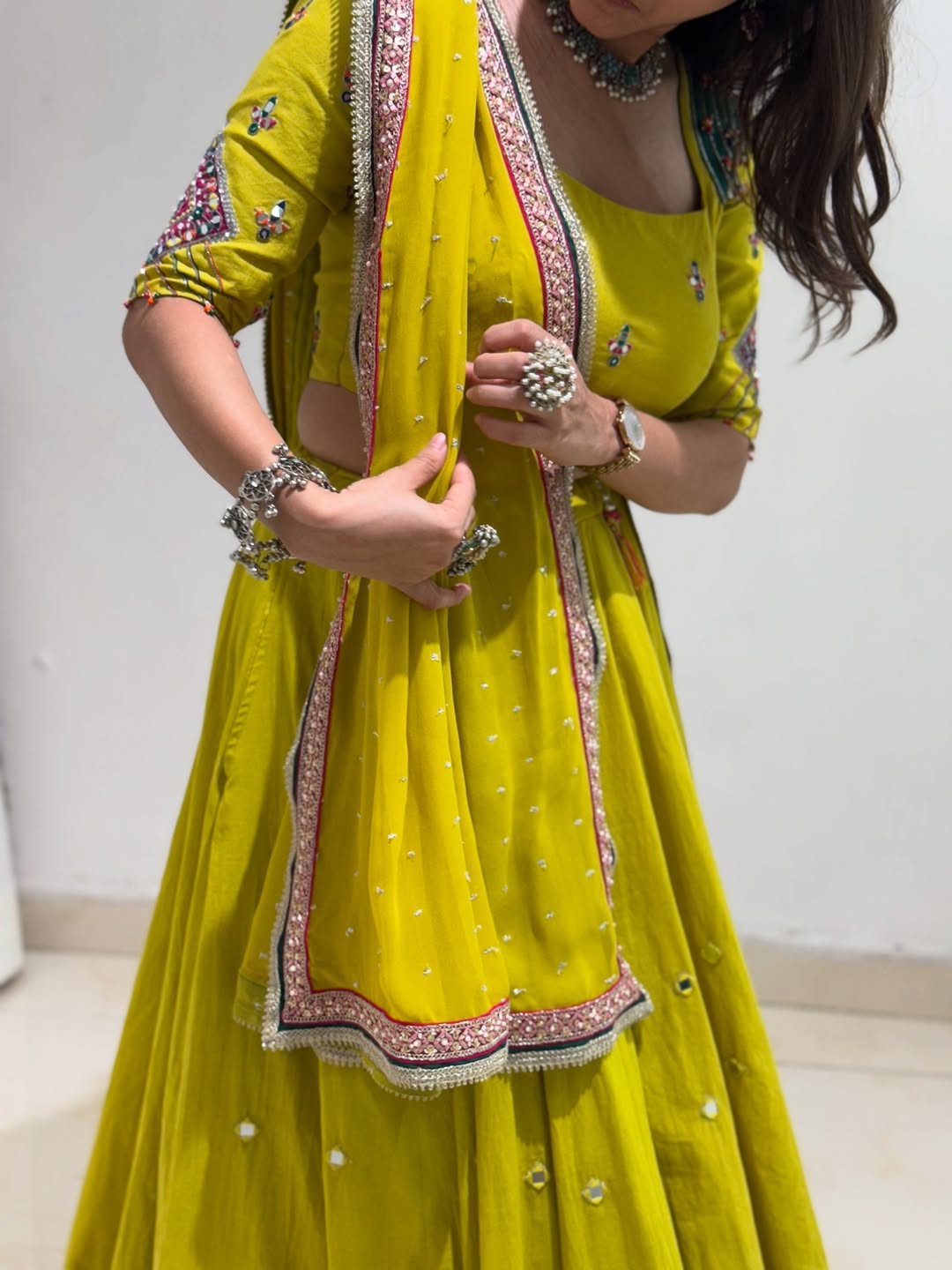 Mehendi Yellow Designer Lehenga