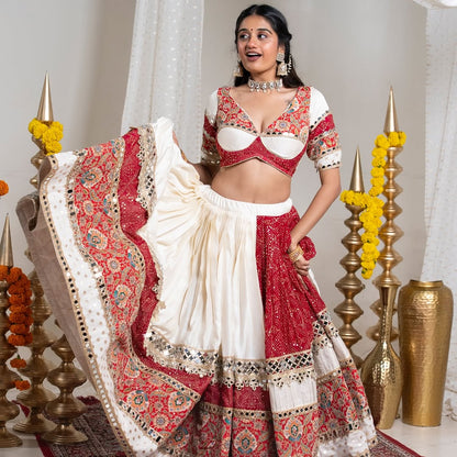 Red & White Traditional Navratri Chaniya choli
