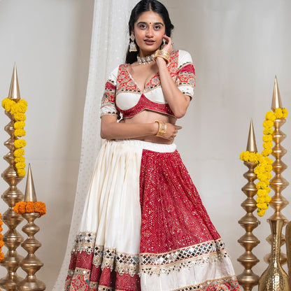 Red & White Traditional Navratri Chaniya choli