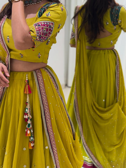 Mehendi Yellow Designer Lehenga