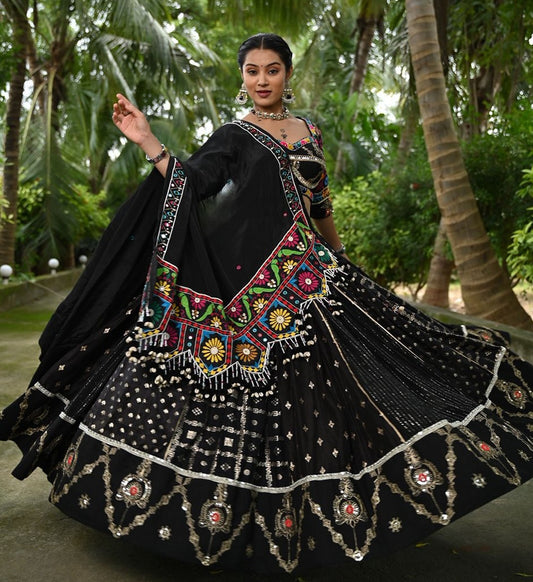 Black Multicolor Chaniya Choli with Embroidered Dupatta