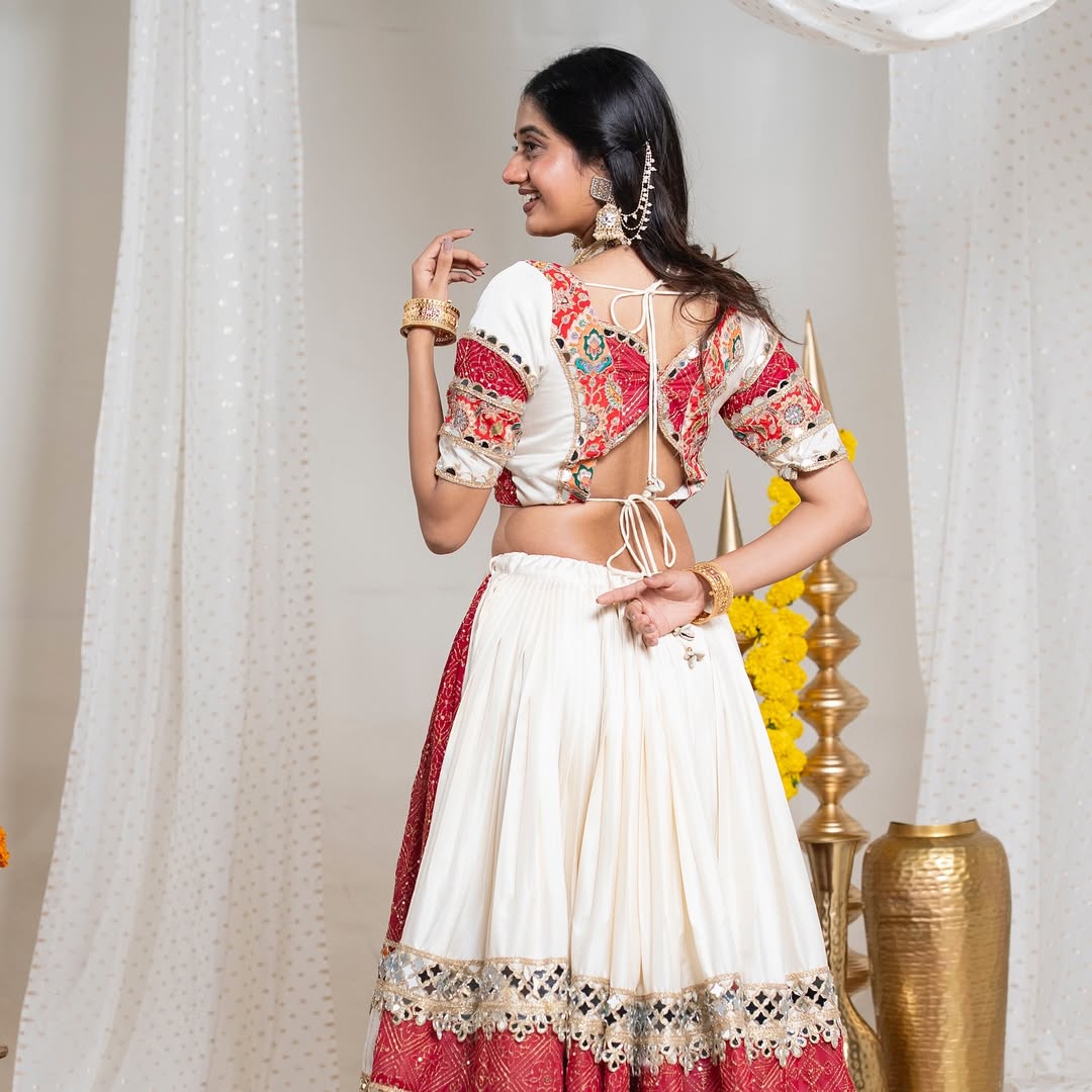 Red & White Traditional Navratri Chaniya choli