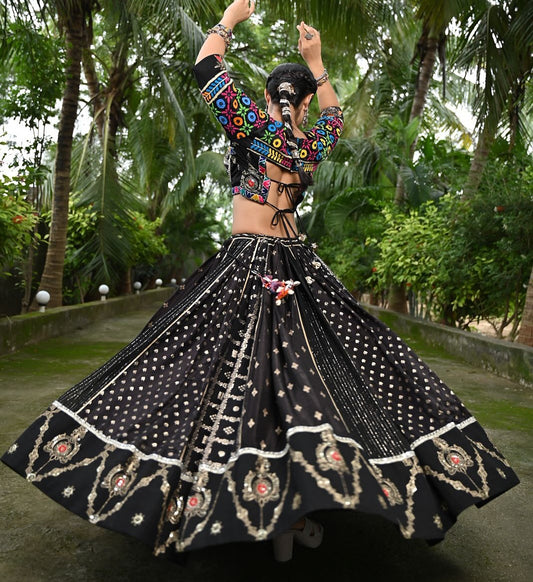 Black Multicolor Chaniya Choli with Embroidered Dupatta