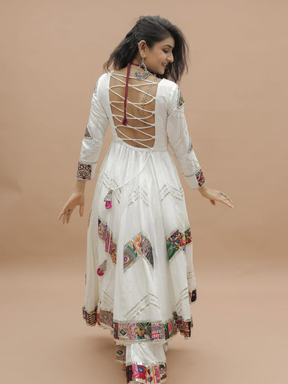 White Mirror Embroidered Koti Style Lehenga Choli with Full Flair