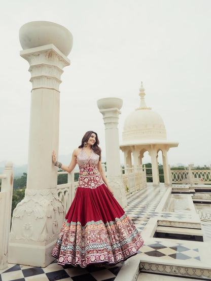 Mehrunisa Royal Maroon Embroidered Lehenga