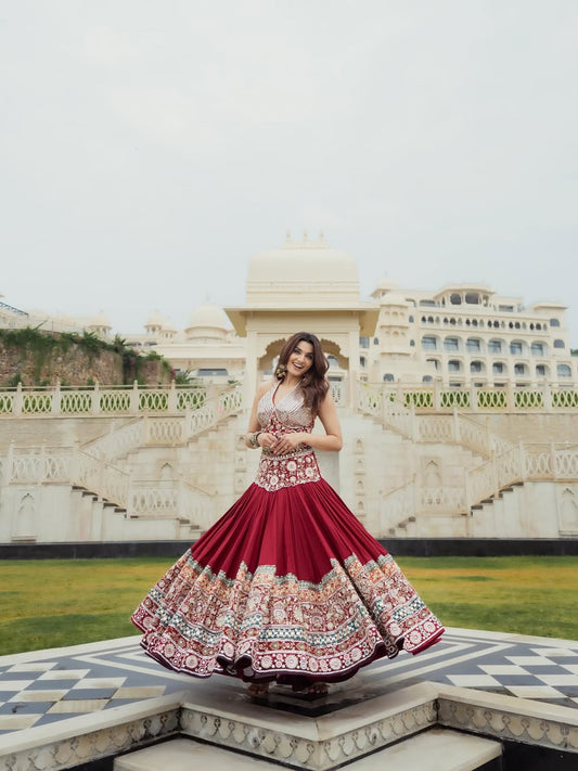 Mehrunisa Royal Maroon Embroidered Lehenga