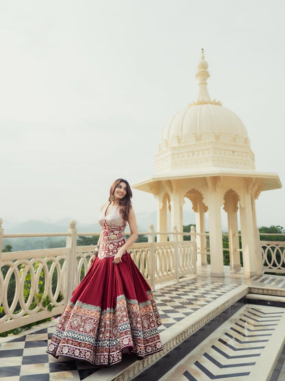 Mehrunisa Royal Maroon Embroidered Lehenga