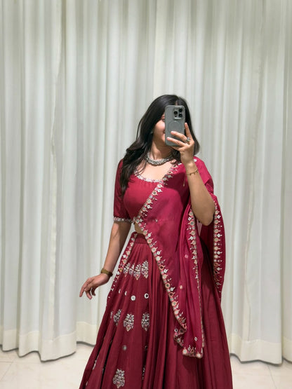 Maroon Embroidered Lehenga