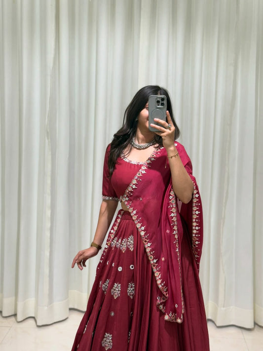Maroon Embroidered Lehenga
