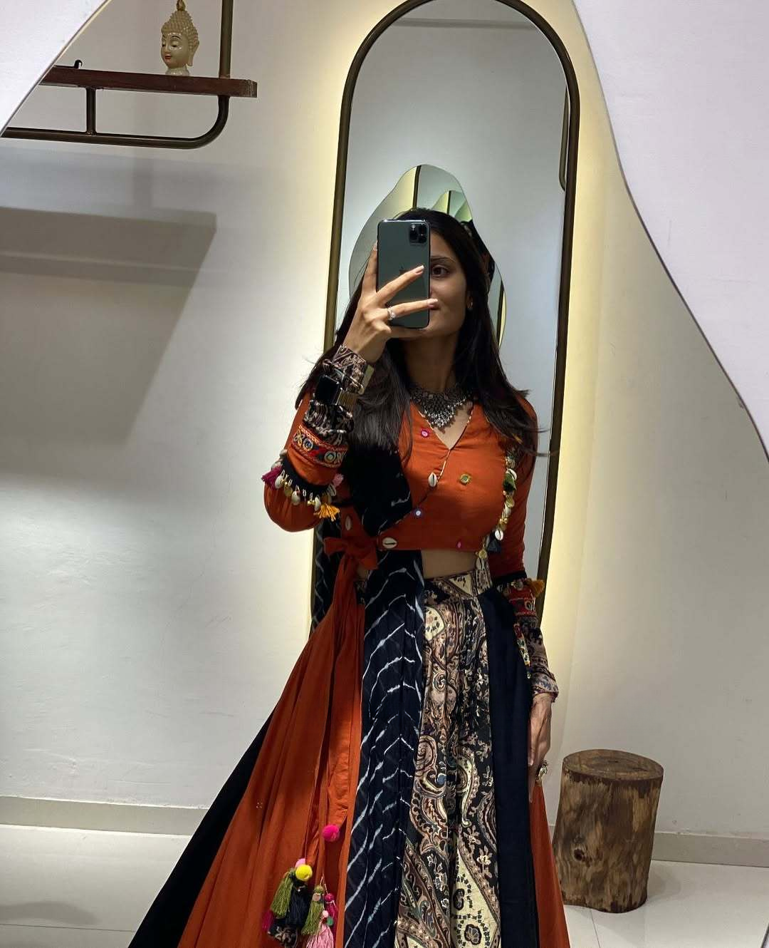 Rust Orange & Black Traditional Embroidered Lehenga Choli Set