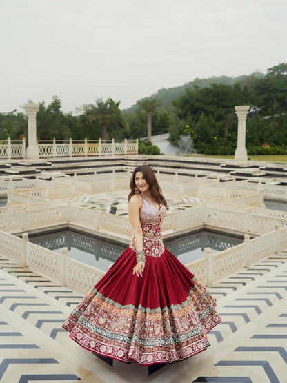 Mehrunisa Royal Maroon Embroidered Lehenga