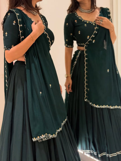 Green Embroidered Lehenga