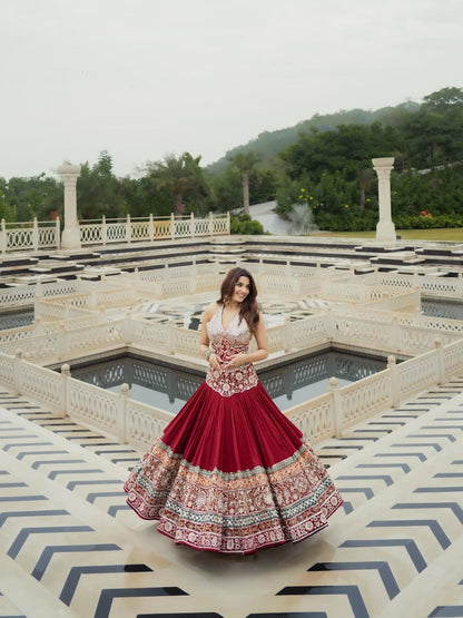 Mehrunisa Royal Maroon Embroidered Lehenga