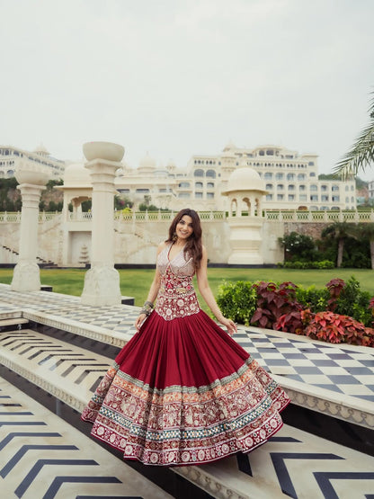 Mehrunisa Royal Maroon Embroidered Lehenga