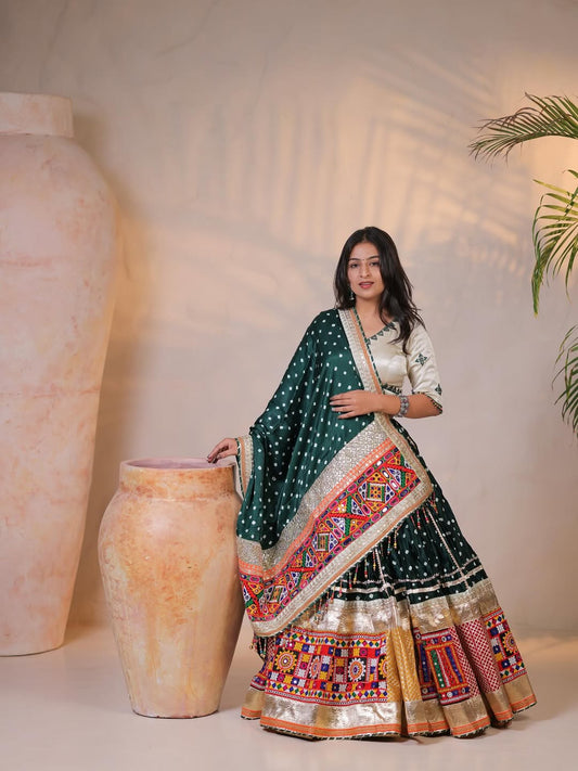 Emerald Elegance Gamthi Embroidered Lehenga Choli Set