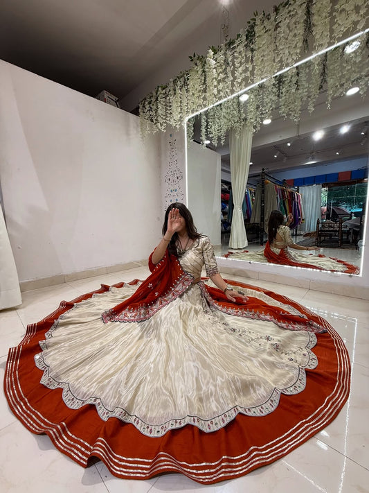 Noor-e-Rajputana Ivory & Rust Lehenga
