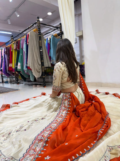 Noor-e-Rajputana Ivory & Rust Lehenga