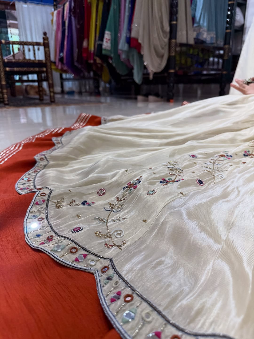 Noor-e-Rajputana Ivory & Rust Lehenga
