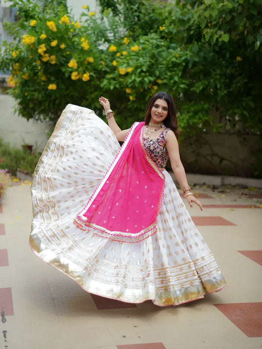 Radiant Elegance in White & Pink Lehenga Choli Set