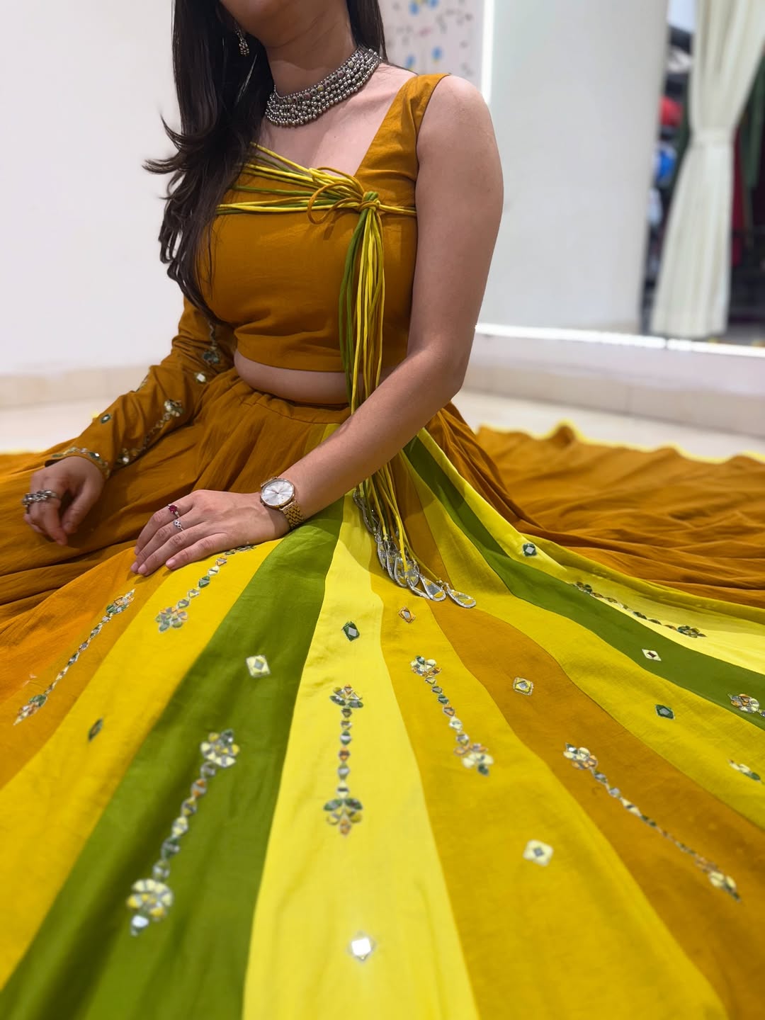 Mehfil-e-Rang  Mustard & Green Lehenga