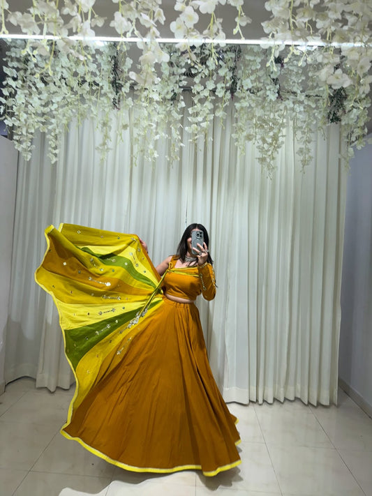 Mehfil-e-Rang  Mustard & Green Lehenga