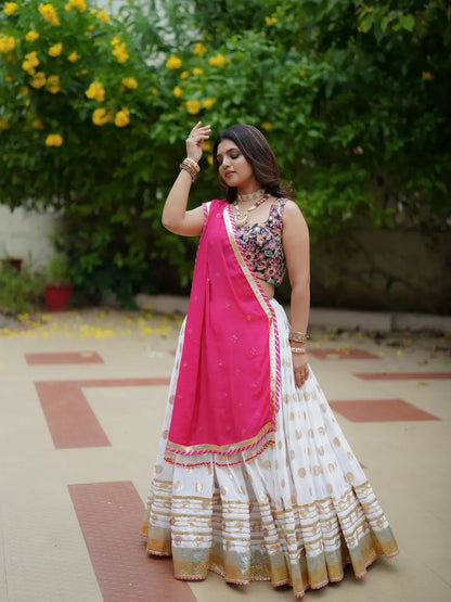 Radiant Elegance in White & Pink Lehenga Choli Set