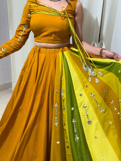 Mehfil-e-Rang  Mustard & Green Lehenga
