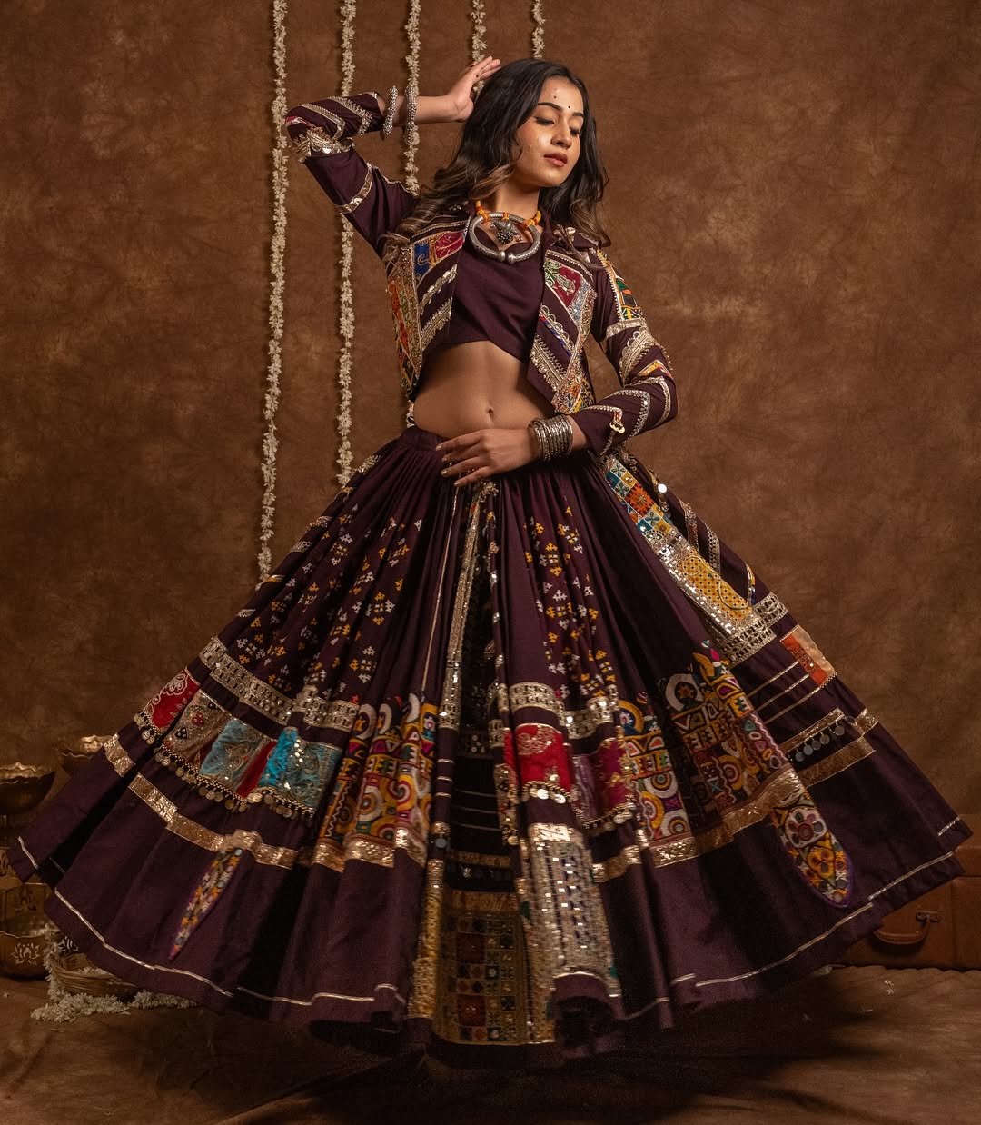 Regal Mirror Work Lehenga with Designer Embroidered Jacket Set
