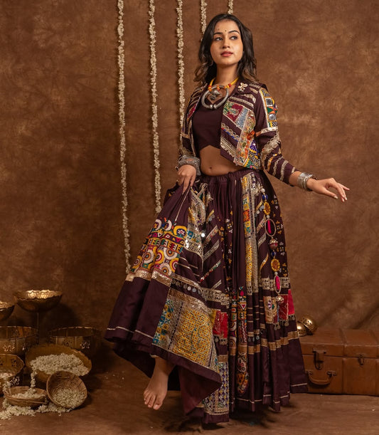 Regal Mirror Work Lehenga with Designer Embroidered Jacket Set