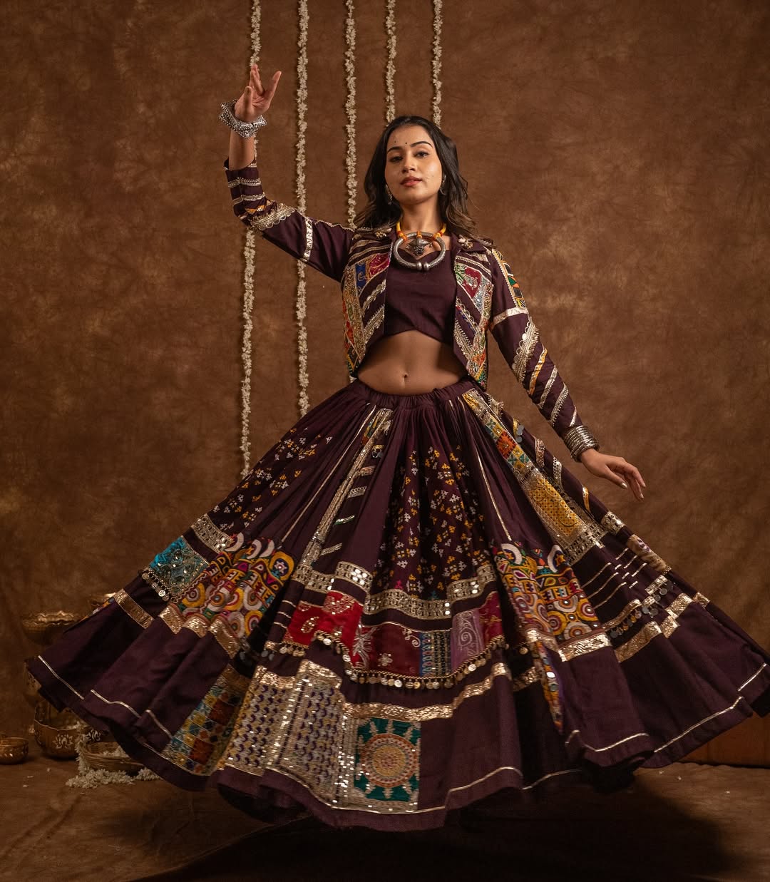 Regal Mirror Work Lehenga with Designer Embroidered Jacket Set