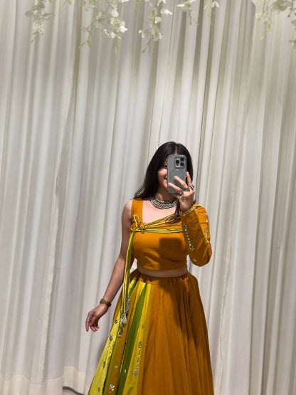 Mehfil-e-Rang  Mustard & Green Lehenga