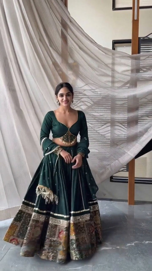 "Zehra Zari – Emerald Mirrorwork Flared Lehenga Set"