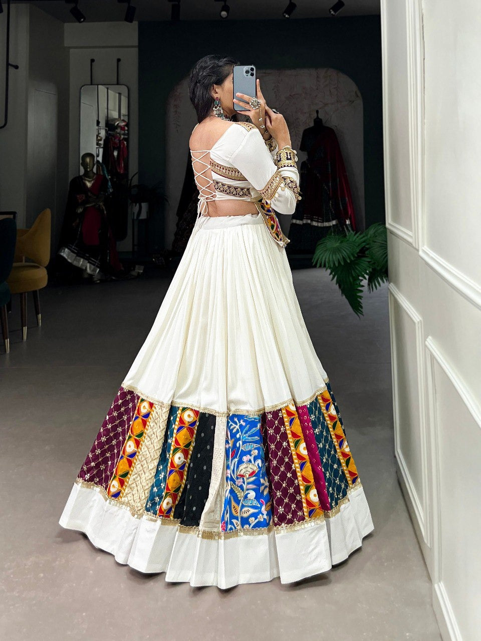 Rayon gamthi work White Concept Navratri Special Chaniya Choli