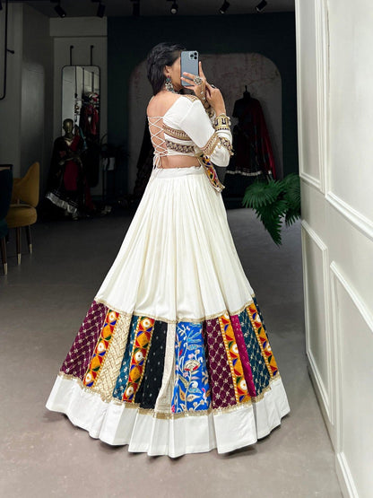 Rayon gamthi work White Concept Navratri Special Chaniya Choli
