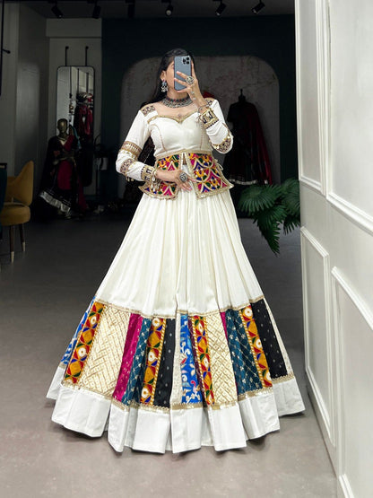 Rayon gamthi work White Concept Navratri Special Chaniya Choli