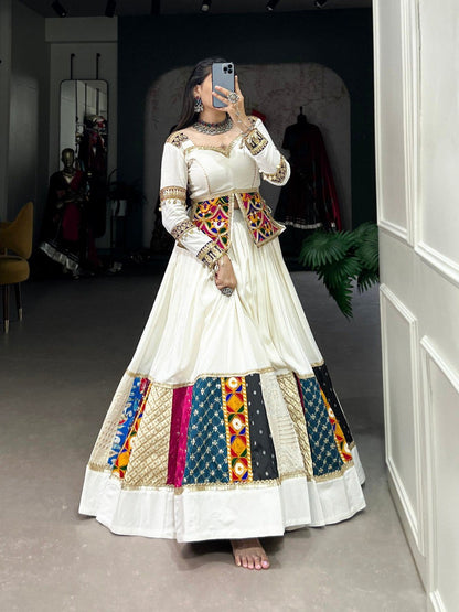Rayon gamthi work White Concept Navratri Special Chaniya Choli