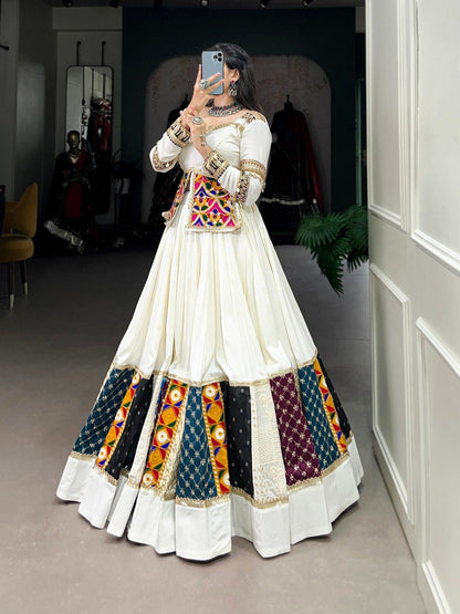 Rayon gamthi work White Concept Navratri Special Chaniya Choli