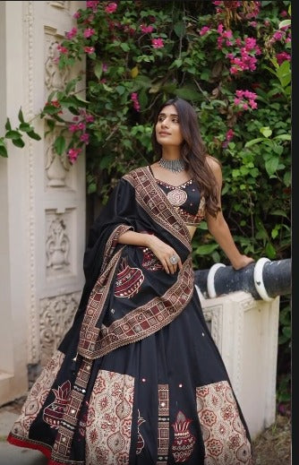 Saanjh Sutra Black Lehenga with Vintage Motifs