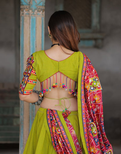 Lime Glow Mirror Embroidered Garba Lehenga Se